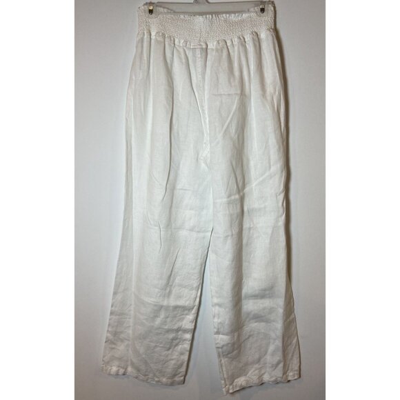 Magashoni Pants Wide Leg 100% Linen Elastic Waist White Small - Picture 3 of 4